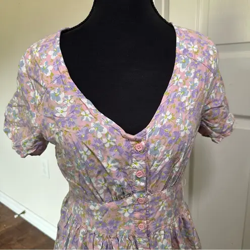 Hesperus Pink and Purple Floral Short Sleeve V-Neck Mini Sundress