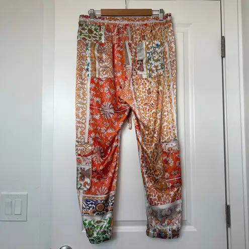 Johnny Was BIYA Melino Silk Blend Patchwork Print Jogger Pants M Orange