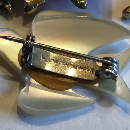 Lot of 3 Vintage Pins Poinsettia Dangling Pin & Mother of Pearl Dove