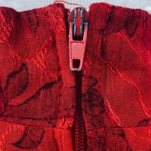 Vintage 90s Qipao Cheongsam Maxi Dress Layered Bodice High Neck Floral Red Black Size 10