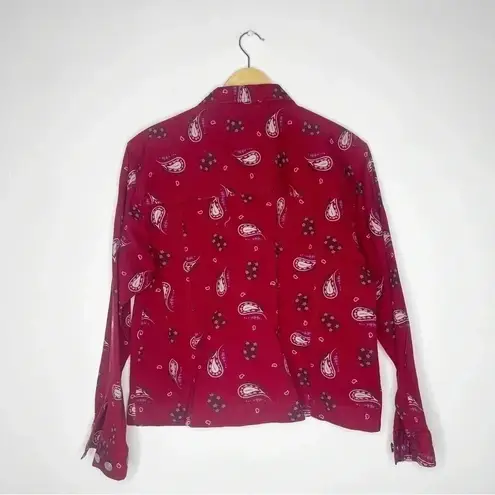 Cabela's Cabela’s Ruby Red Floral Paisley Silver Button Jean Jacket Women’s Size Medium