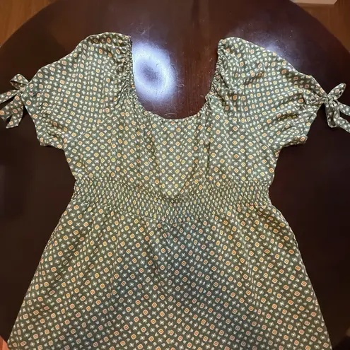 AUW Women'sā Olive Green Gold Floral Print Wide Leg Crop Jumpsuit Rayon Sz 3X #