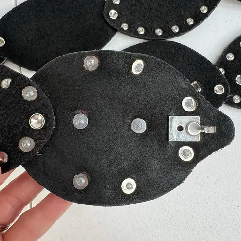 Leather Studded Belt Large 38 Bling Buckle Conch Style Black Silver Southwestern