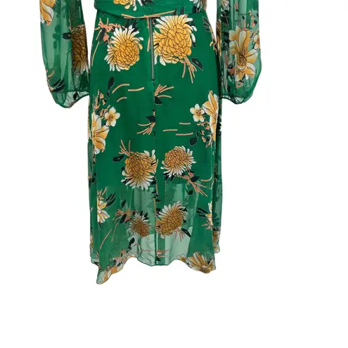 Alice + Olivia  Coco Dress Floral Print Long Sleeve Silk Green Size‎ US 2