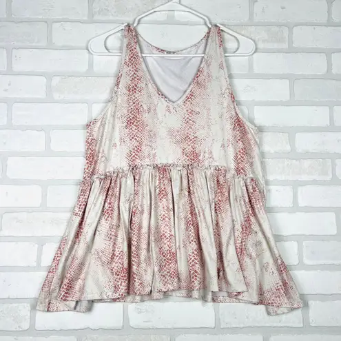 Peach Love California Snakeskin Print Ruffle Hem Tank Top Blouse Women's Small
