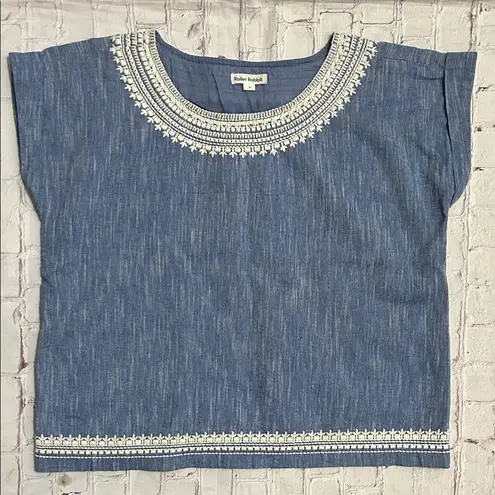 Roller Rabbit Chambray Cotton Embroidered Blue Blouse Oversized Small *READ*