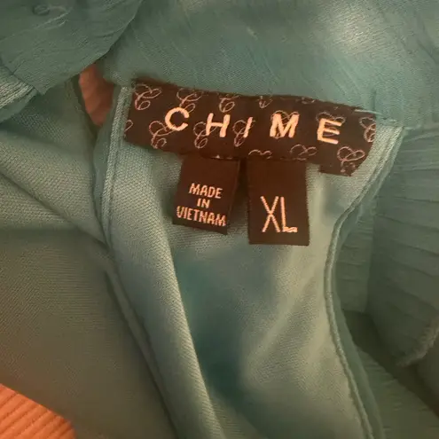 Chime Women’s XL Teal Halter Blouse with Pleated Ribbon & Floral Detail Green