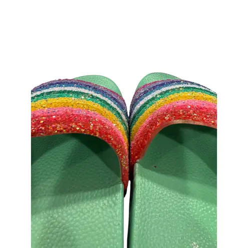 Lauren Lorraine Slides Size 7 Green Rainbow bright Glitter Sandals Women's Shoes