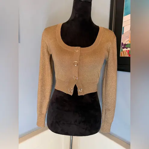 Metallic Gold Lurex Cropped Cardigan from Pinup Girl Clothing Sz M Size M