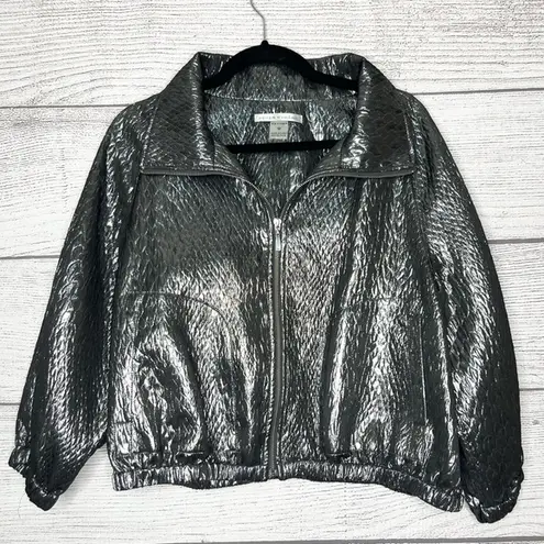 Peter Nygard Silver Metallic Wool Blend Cropped Jacket Coat Size Medium Petite