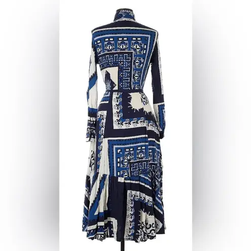 biancoghiaccio Italian Navy Blue Patterned Midi Dress Versace Baroque sz 10 EU40 - Image 2