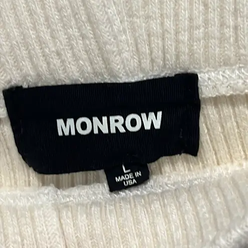 Monrow Ribbed Knit Pants Sweater Lounge Pant Large Wide Leg Ivory Cream Relaxed Tan