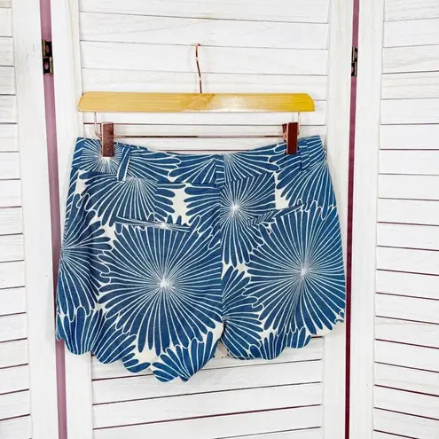 J. Crew Floral Linen Bend Scallop Hem Chino Shorts Blue White Size 0