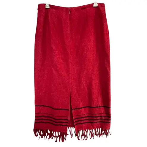 Nine Company Vintage Y2K Skirt 10 Red Fringe Hem Wool Blend Midi Boho Western