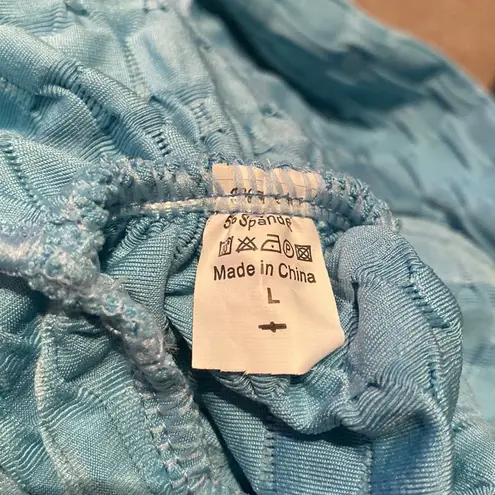 Women’s Leggings/High Waisted Yoga Pants Textured Blue Fabric Size L NEW Blue Size L