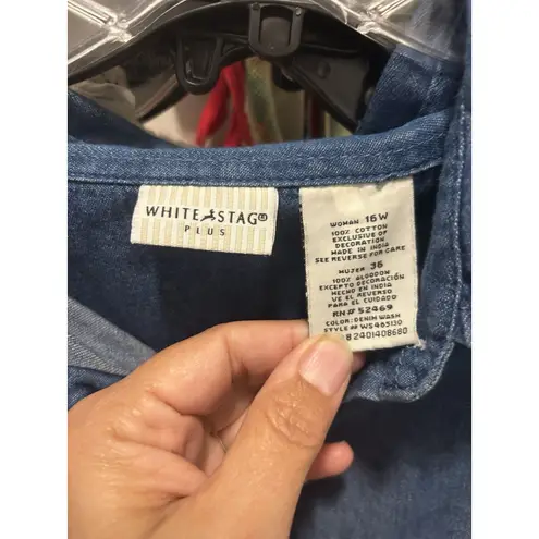 White Stag women’s pastel Christmas holiday Denim long sleeve Blouse plus sz 16W