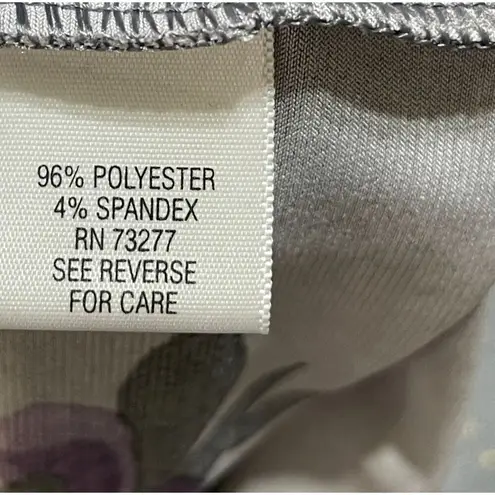 Elle Floral Swing Dress Back Zip Short Sleeve Grey Floral Purple Stretch Size M