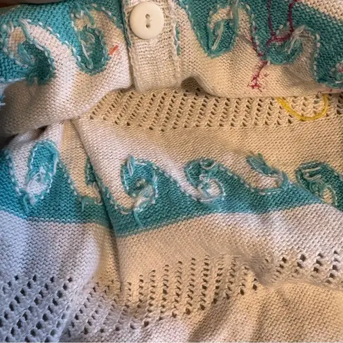 Vtg Jane’s closet 90s beach theme knit cardigan sweater colorful size small White