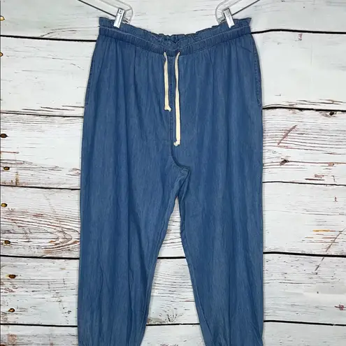 Oddy NWT Size 3XL Blue Chambray 100% Cotton Paperbag Pull On Jogger Pants