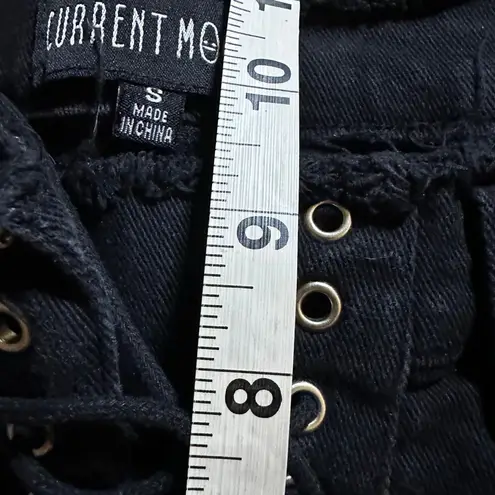 Current Mood Dolls Kill Stitch Lace-Up Patchwork Jeans black stretch denim s