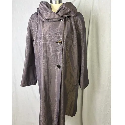 Gallery Smoky Lavender Gray Textured Hooded A-Line Coat Trench L Artsy Lagenlook