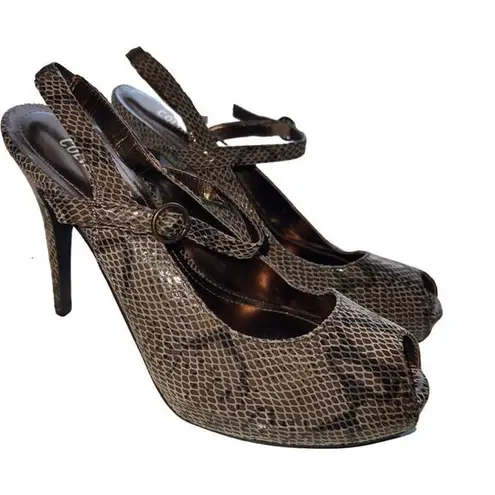 Colin Stuart New Snake Skin Embossed Peep Toe Strappy Heels Women size 8