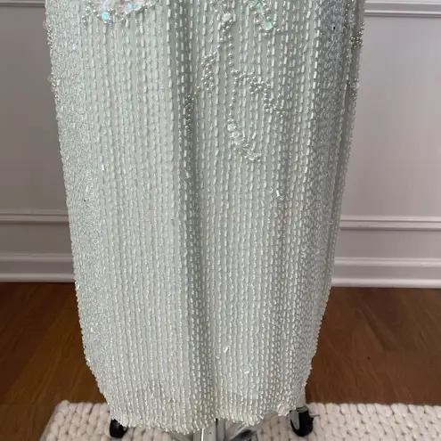 Vintage 80s Lillie Rubin Pastel Green Silk Beaded Sheath Cocktail Dress 4