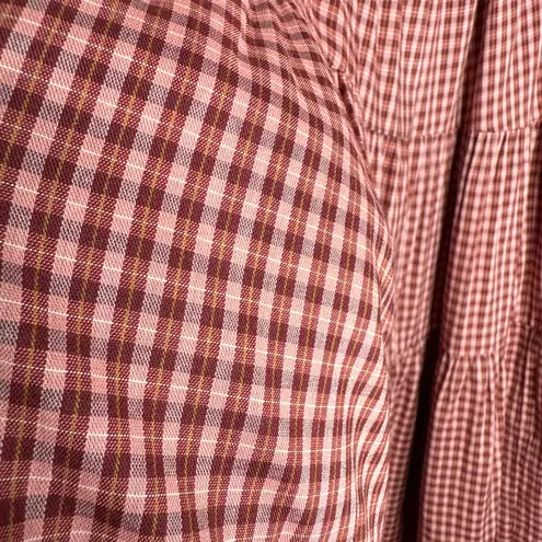 Old Navy  Pink Plaid Flutter Sleeve Tiered Mini Swing Dress Size XL New Checkered