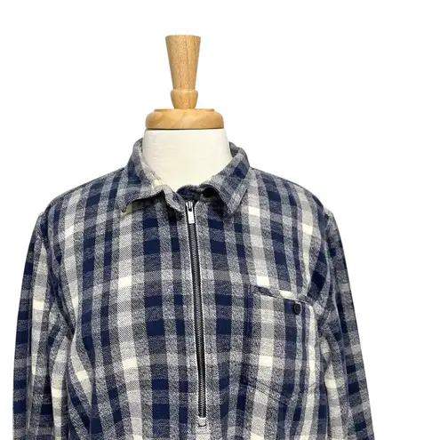 Toad & Co Plaid Flannel Popover 1/4 Zip Sweatshirt Sweater Cotton Blue size XL