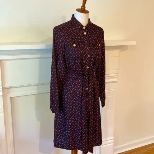 Elizabeth McKay Dress 6 Small Silk Long Sleeve Fall Shirtdress Equestrian Preppy Blue