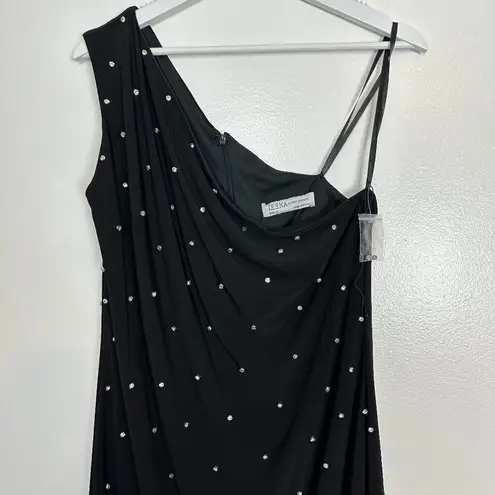 Mac Duggal Beaded One-Shoulder Asymmetric Hem Cocktail Dress in Black Size US 12