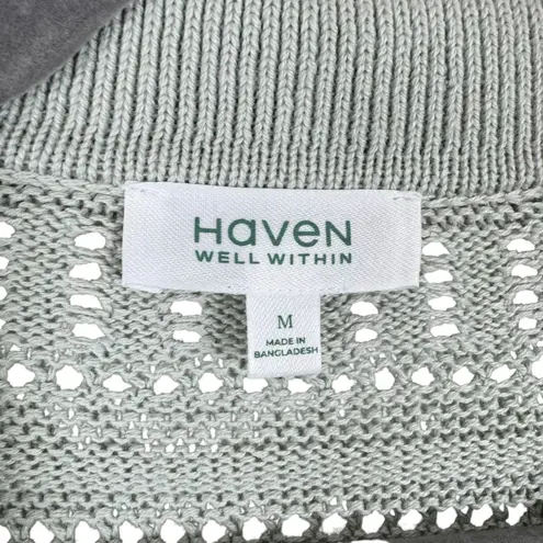 Haven Well Within Organic Cotton Light Green Open Stitch Johnny Collar Sweater M Size M