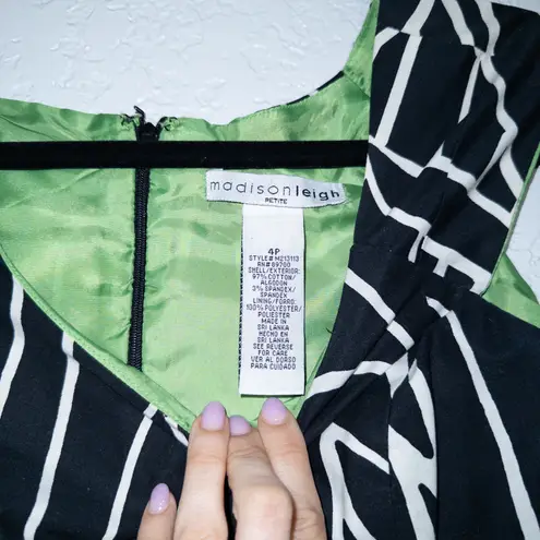 Madison Leigh Black & White Patterned A-Line Dress Size 4 Petite