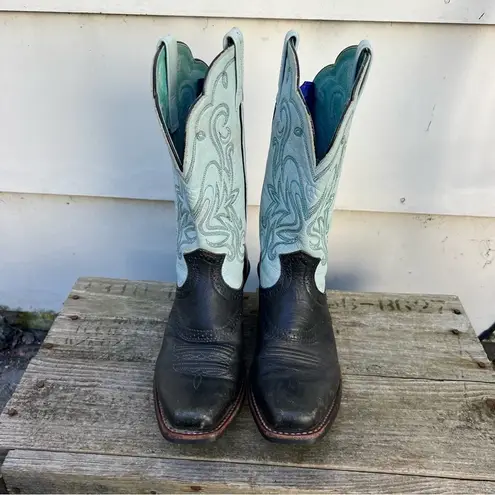 Ariat  Black Blue Snipped Square Toe Saddle Vamp Cowgirl Western Boots 6.5B