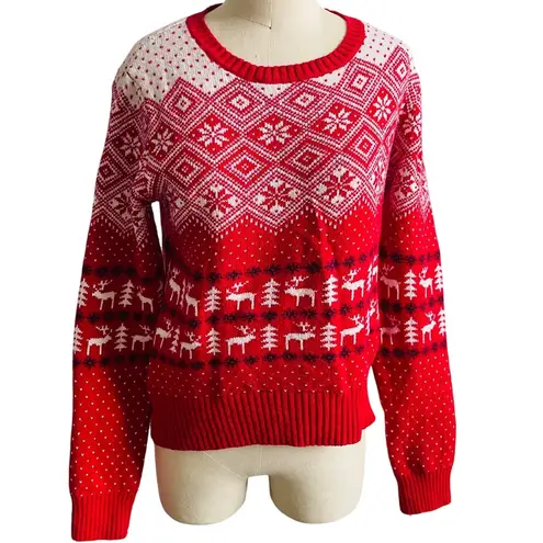 Prince & Fox Red Fair Isle Reindeer Christmas Sweater Medium