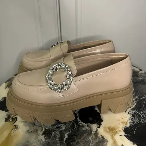 Alohas Anthropologie Trailblazer Platform Crystal Buckle Loafer Size 8.5