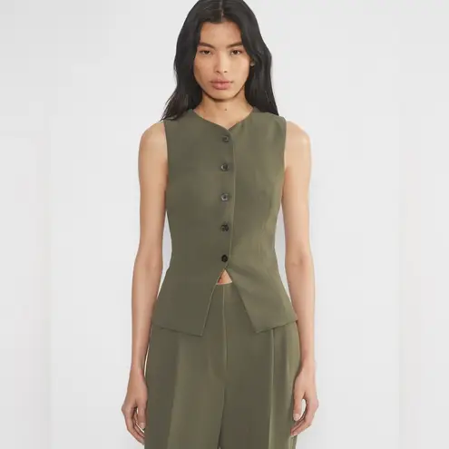 Artizia Wilfred Regal Vest & Essential Pant Set Size 8 Crepette Dark Olive NWOT Green