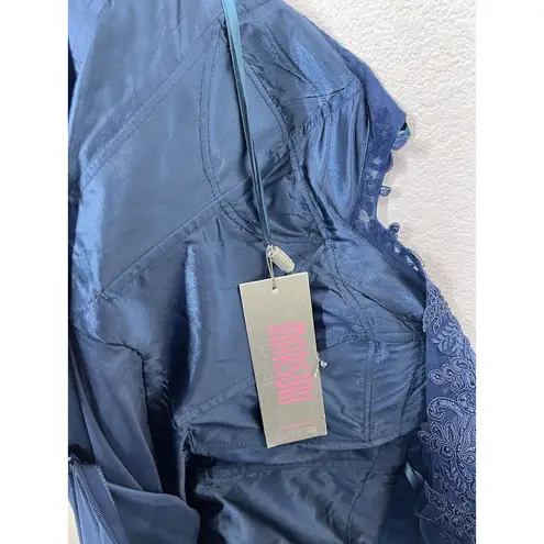 Marsoni By Colors Peacock Blue Lace Appliqué Evening Gown Size 4 Formal M237