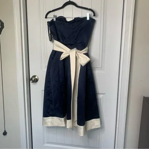 Alfred Sung satin color block retro tea length contrast trim bridesmaid dress 8