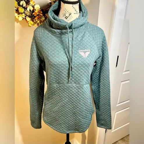 TECHSTYLES Snowbird Quilted Funnel Neck Kangaroo Pocket Pullover NWT Sz Small Green