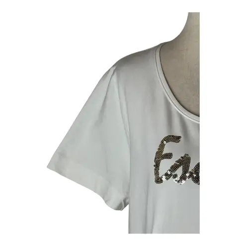 Escada Shirt Women XL White Sequin Logo Short Sleeve Round Neck Tee Luxury