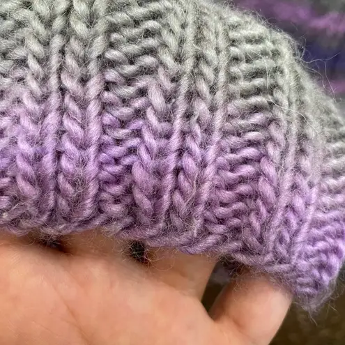 Handmade Purple Cable Knit Grannycore Sweater Purple Gray Chunky Stripe Size M Colorful