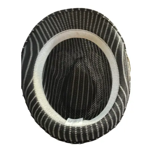 EUC Black and white pinstripe woven fedora hat, one size