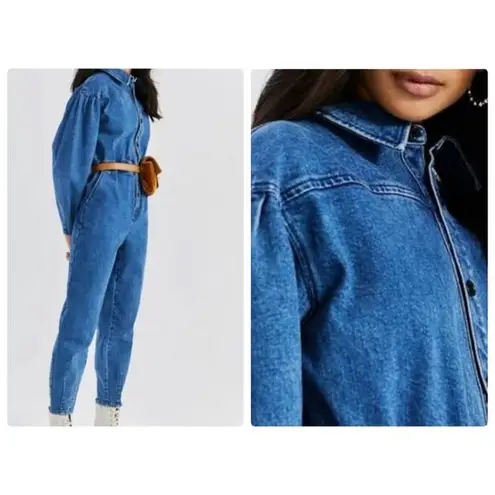 Something Navy Cotton Blend Denim Boilersuit Overall Jeans with Pockets