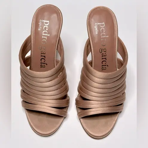 Pedro Garcia Women's Satin Dusty Rose Pink Multi Band Mules Sandals Size 37 Tan