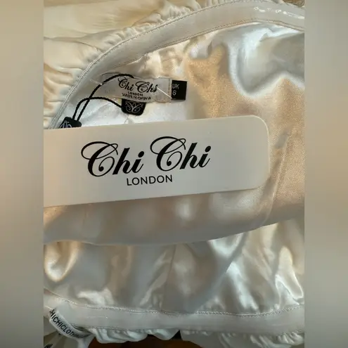 Chi Chi London Ruffled Off Shoulder Crochet Porsha White Maxi Dress 6 NWT