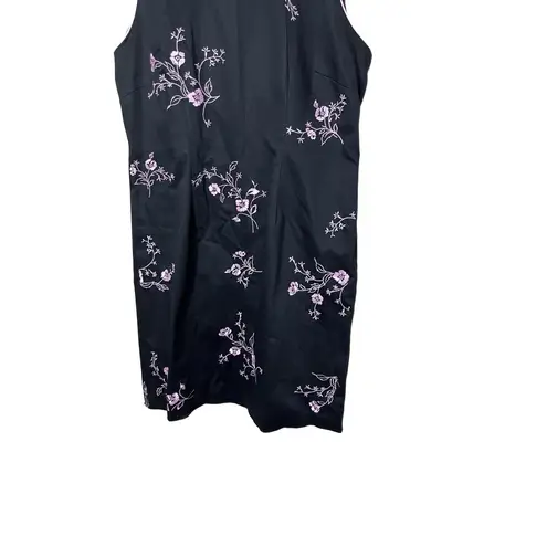 Sag Harbor Black Pink Floral Embroidery 90s Y2K Midi Dress Petite 12 Black Size undefined