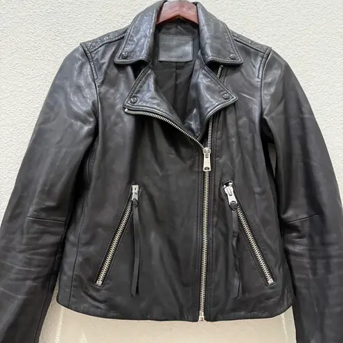 ALL SAINTS Dalby Biker Black 100% Lamb Leather Biker Jacket Women’s US 8 UK12