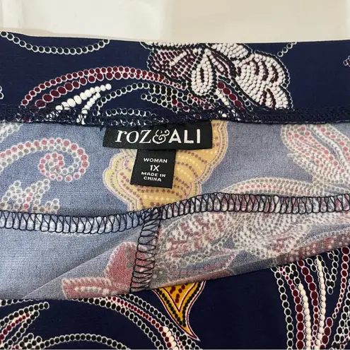 Roz & Ali Gold A-Line Skirt Knee-Length Casual, multicolor floral, size 1x.