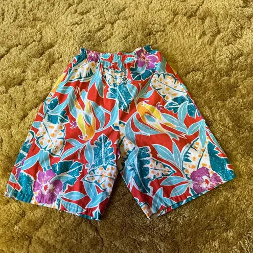 Vtg 80s tropical birds n flowers board shorts Size XXS
